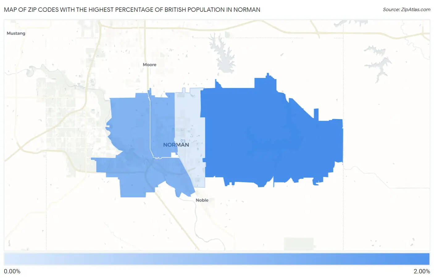 Zip Codes with the Highest Percentage of British Population in Norman Map