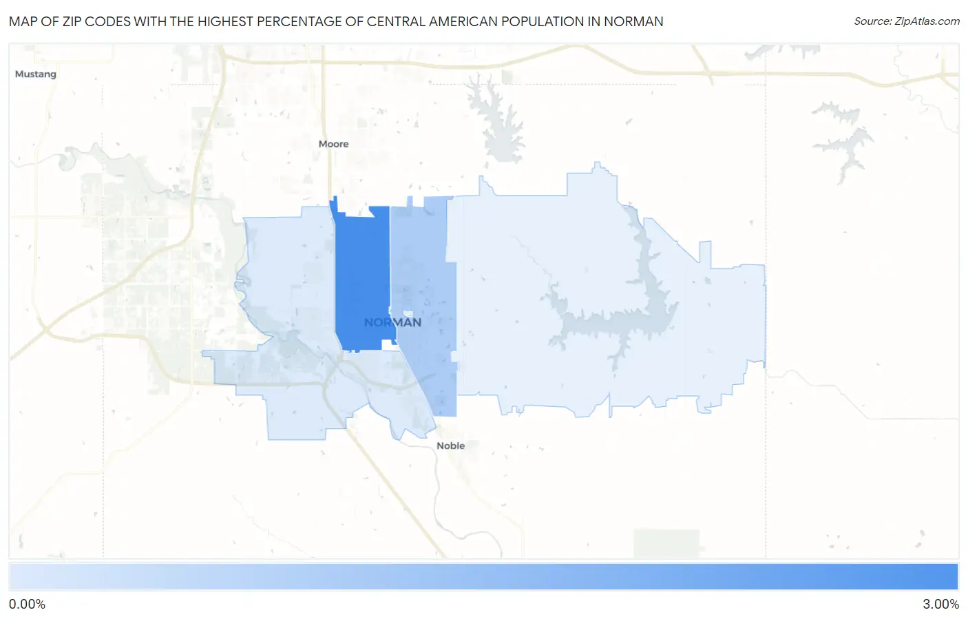 Zip Codes with the Highest Percentage of Central American Population in Norman Map