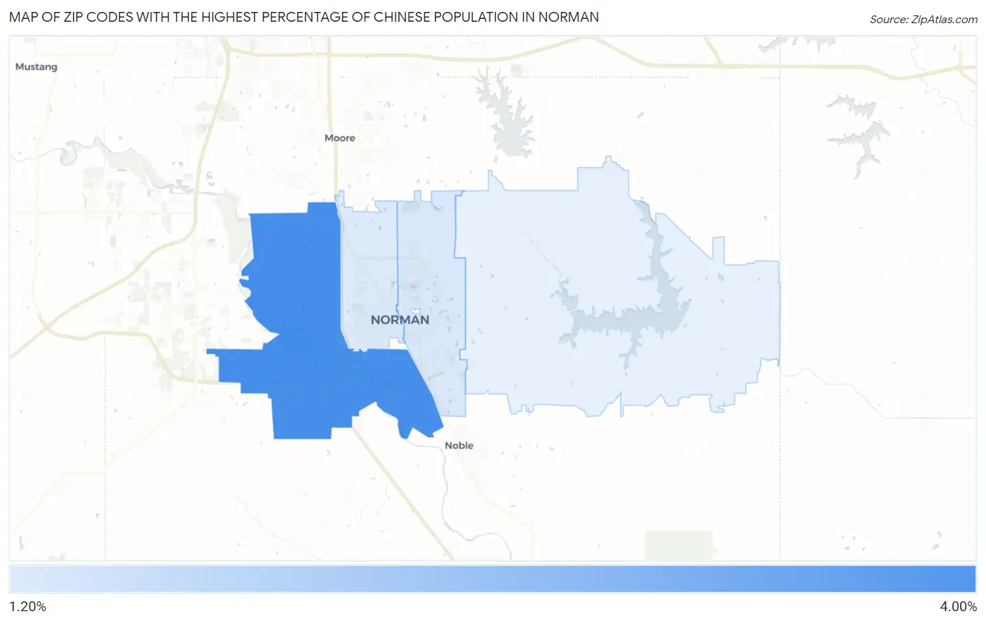 Zip Codes with the Highest Percentage of Chinese Population in Norman Map