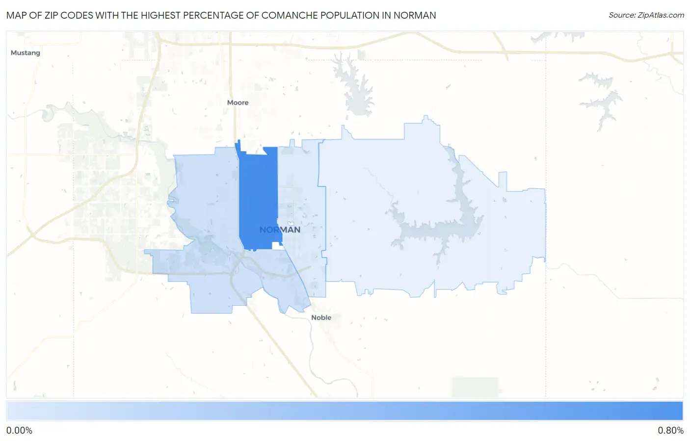 Zip Codes with the Highest Percentage of Comanche Population in Norman Map