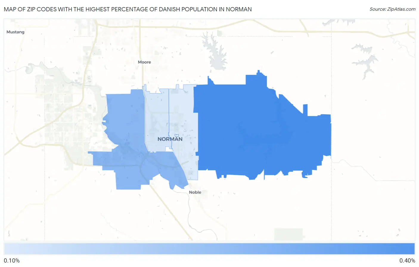 Zip Codes with the Highest Percentage of Danish Population in Norman Map