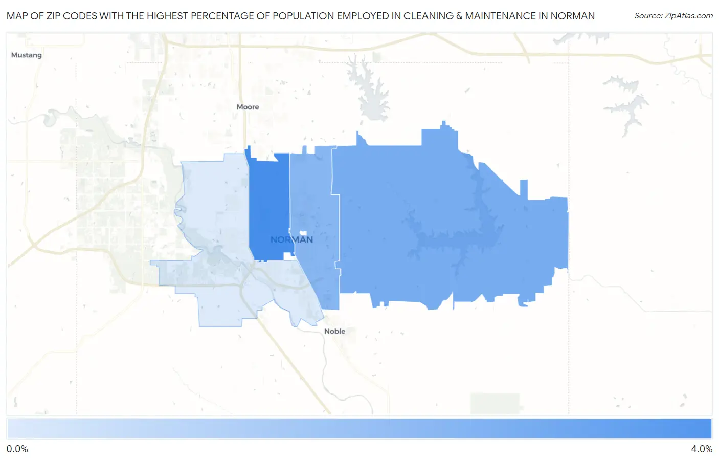 Zip Codes with the Highest Percentage of Population Employed in Cleaning & Maintenance in Norman Map