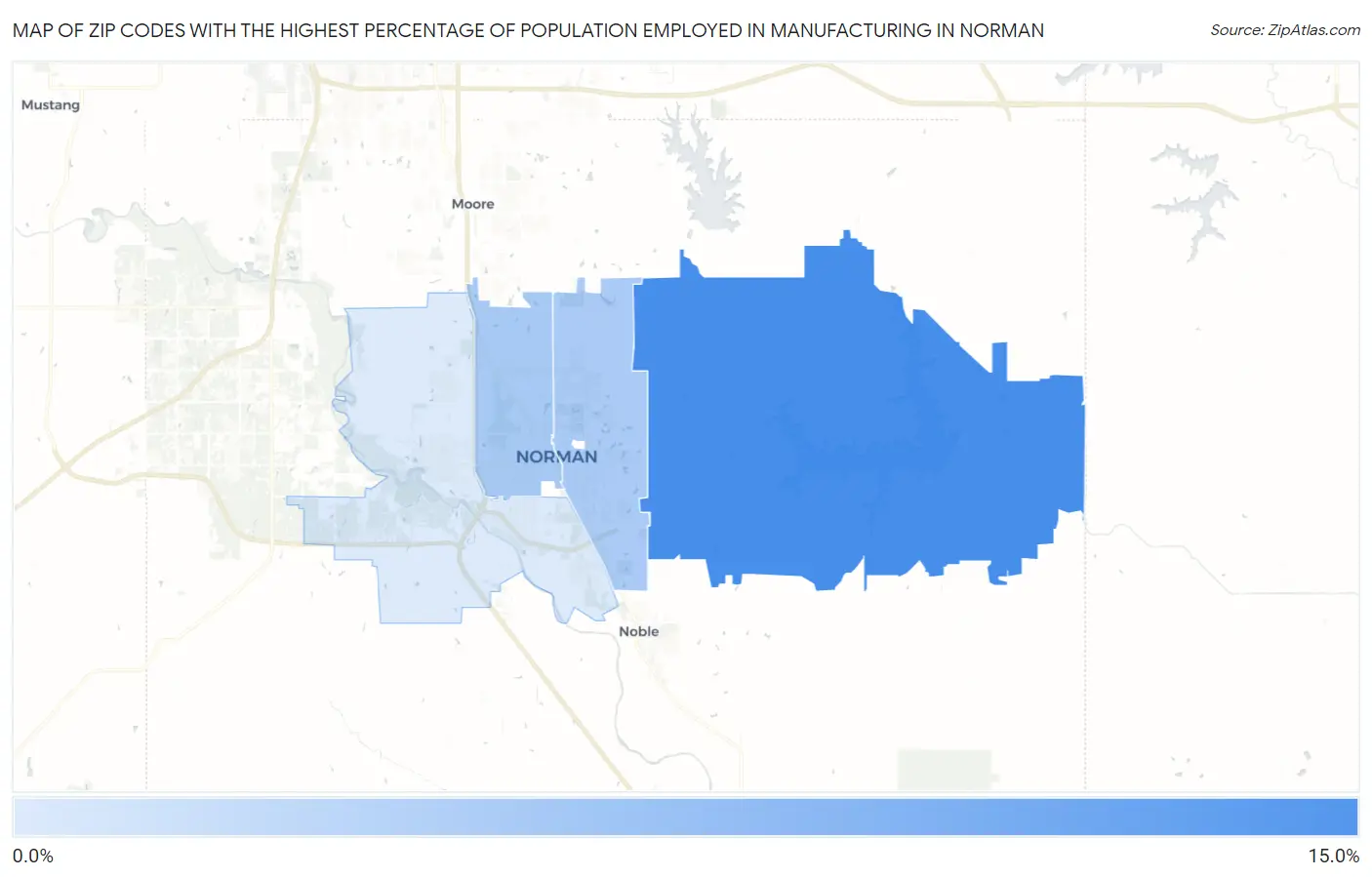 Zip Codes with the Highest Percentage of Population Employed in Manufacturing in Norman Map