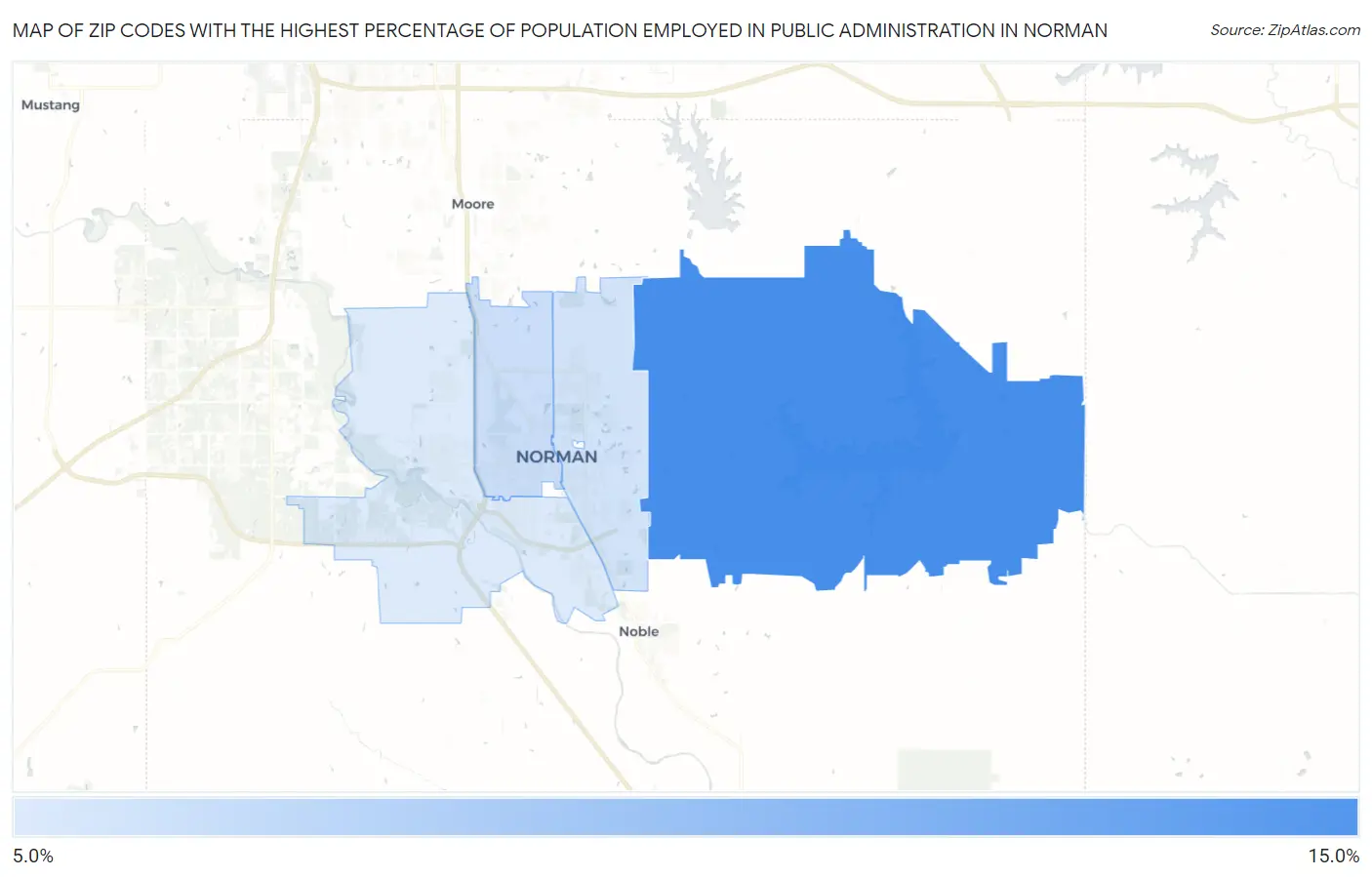 Zip Codes with the Highest Percentage of Population Employed in Public Administration in Norman Map