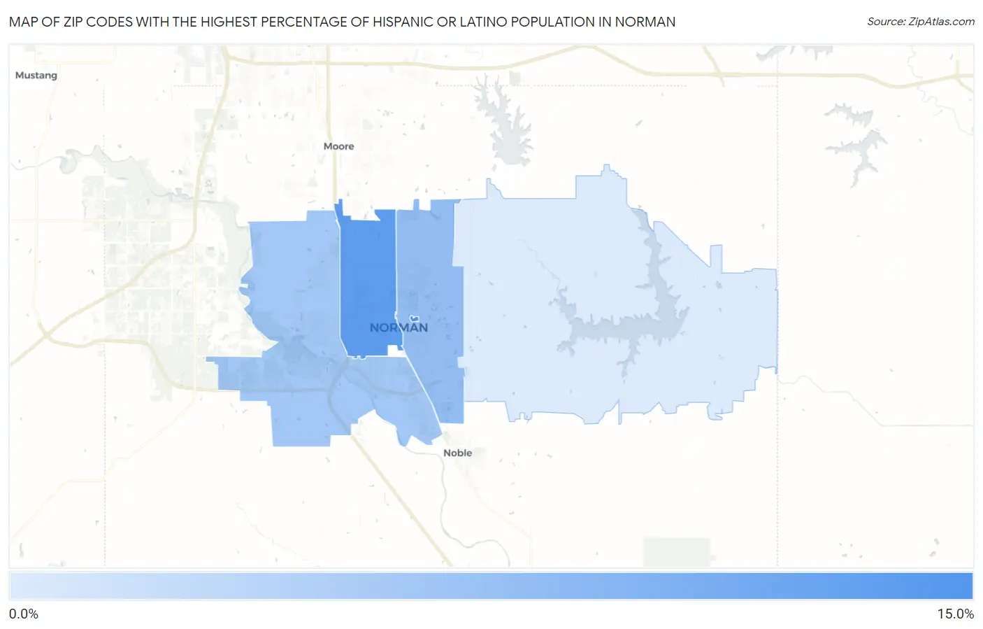 Zip Codes with the Highest Percentage of Hispanic or Latino Population in Norman Map