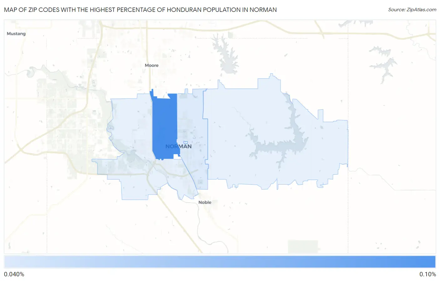 Zip Codes with the Highest Percentage of Honduran Population in Norman Map