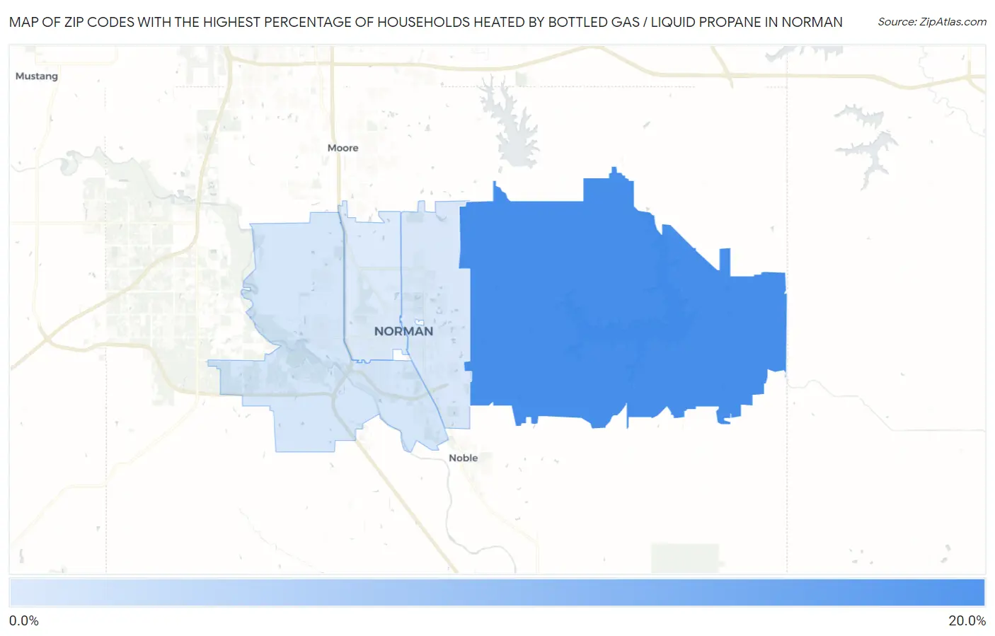 Zip Codes with the Highest Percentage of Households Heated by Bottled Gas / Liquid Propane in Norman Map