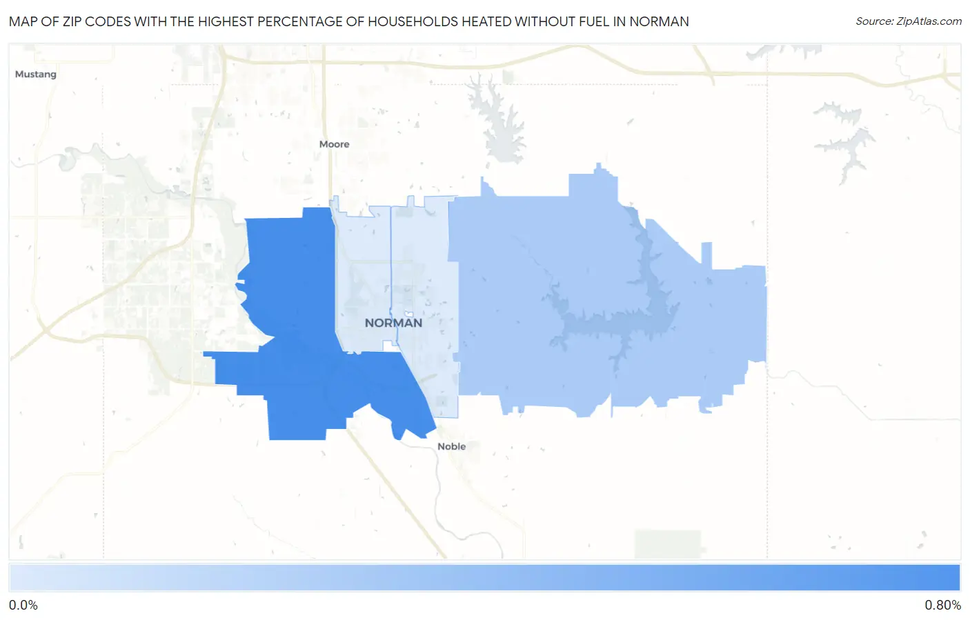 Zip Codes with the Highest Percentage of Households Heated without Fuel in Norman Map