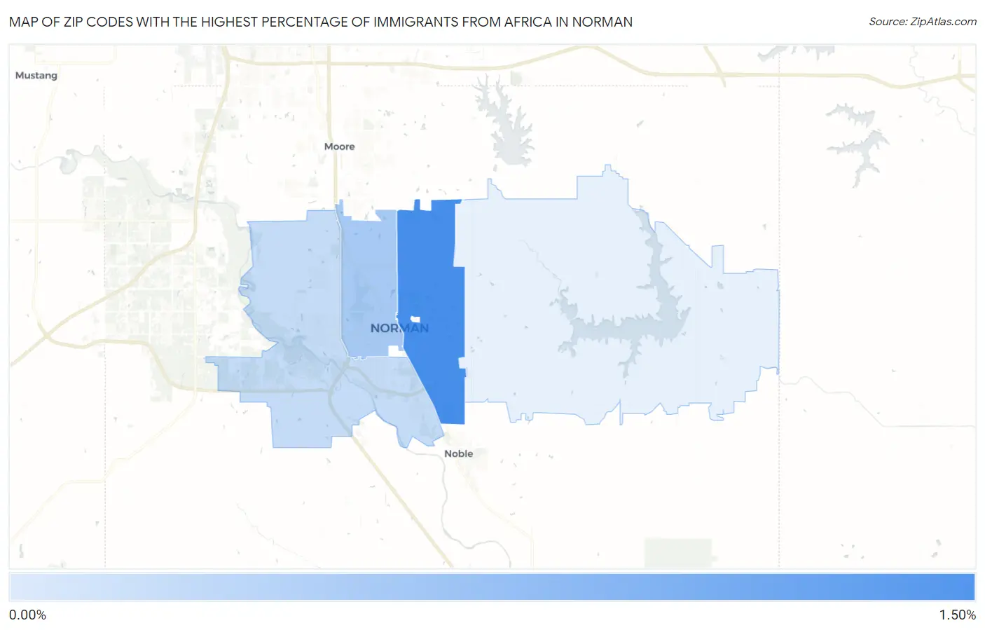 Zip Codes with the Highest Percentage of Immigrants from Africa in Norman Map