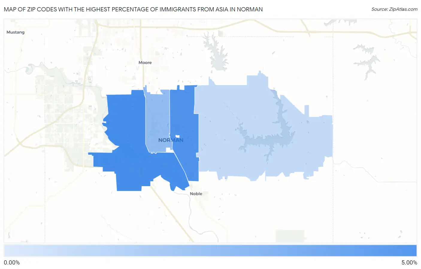 Zip Codes with the Highest Percentage of Immigrants from Asia in Norman Map