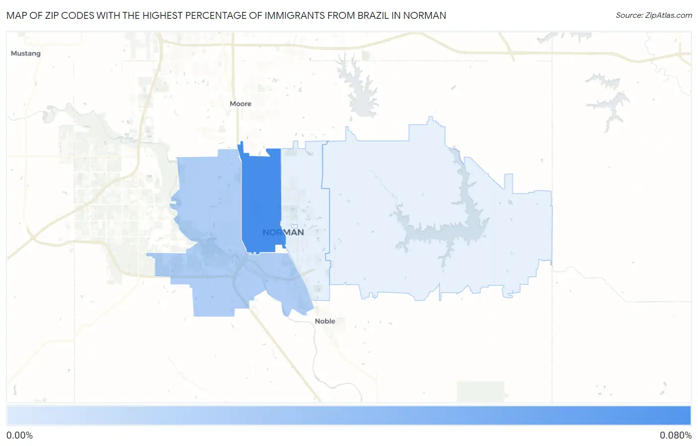 Zip Codes with the Highest Percentage of Immigrants from Brazil in Norman Map