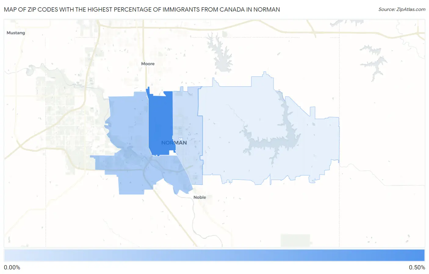 Zip Codes with the Highest Percentage of Immigrants from Canada in Norman Map