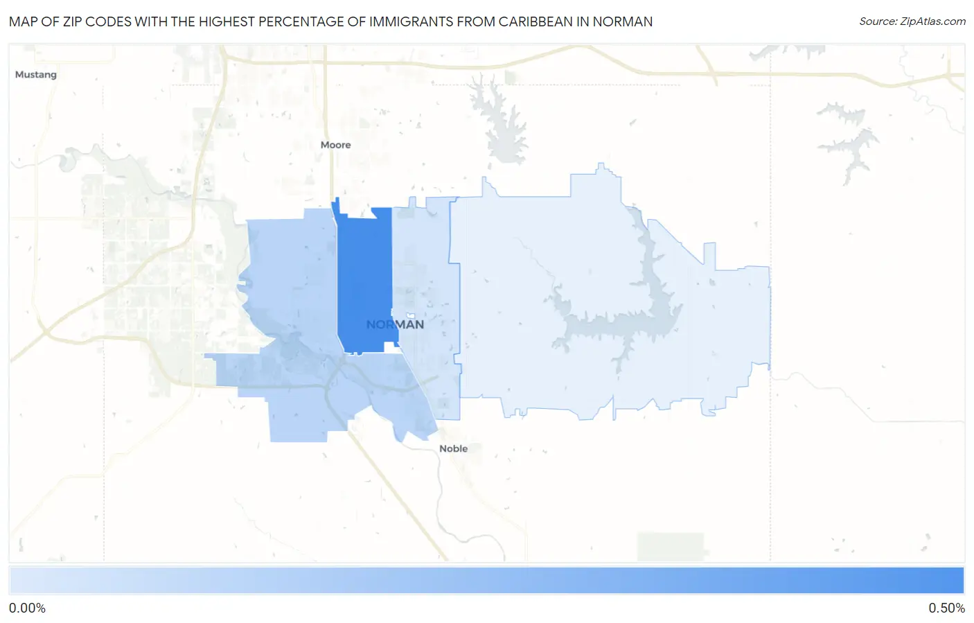 Zip Codes with the Highest Percentage of Immigrants from Caribbean in Norman Map