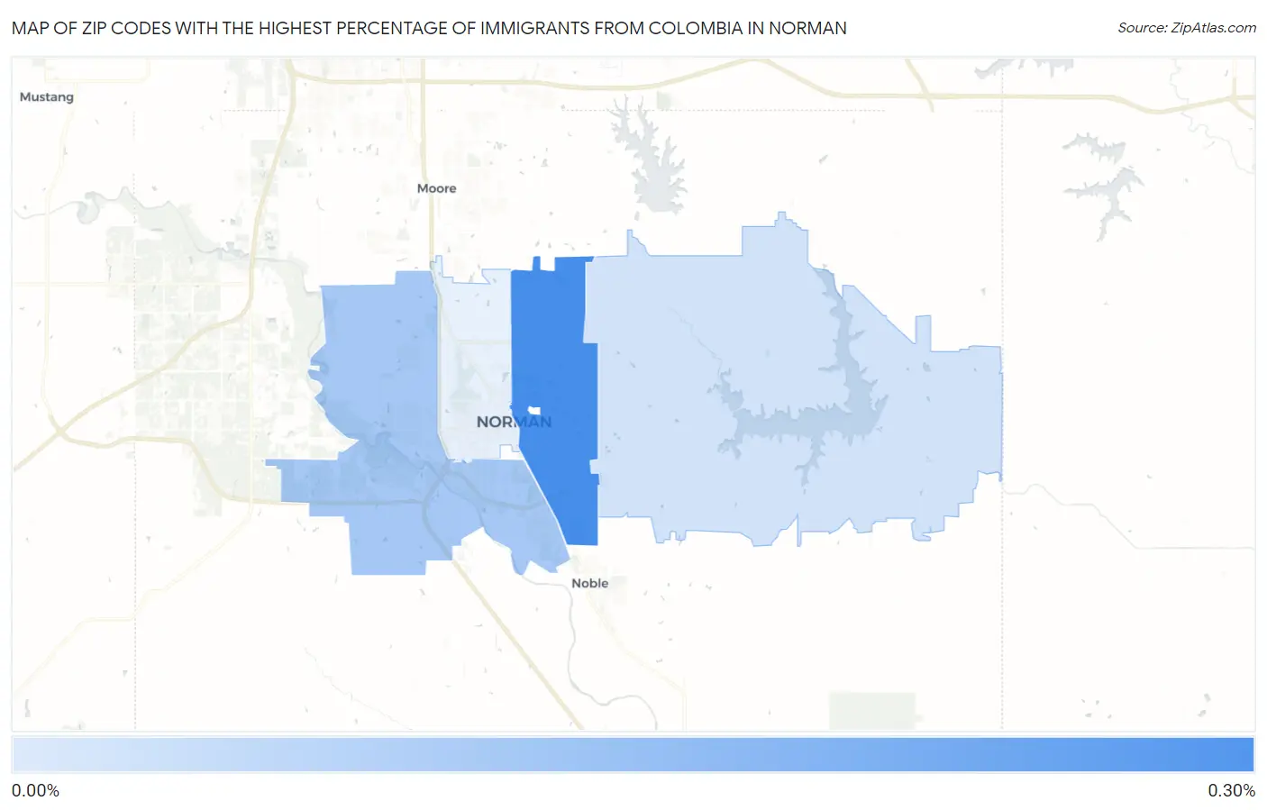 Zip Codes with the Highest Percentage of Immigrants from Colombia in Norman Map