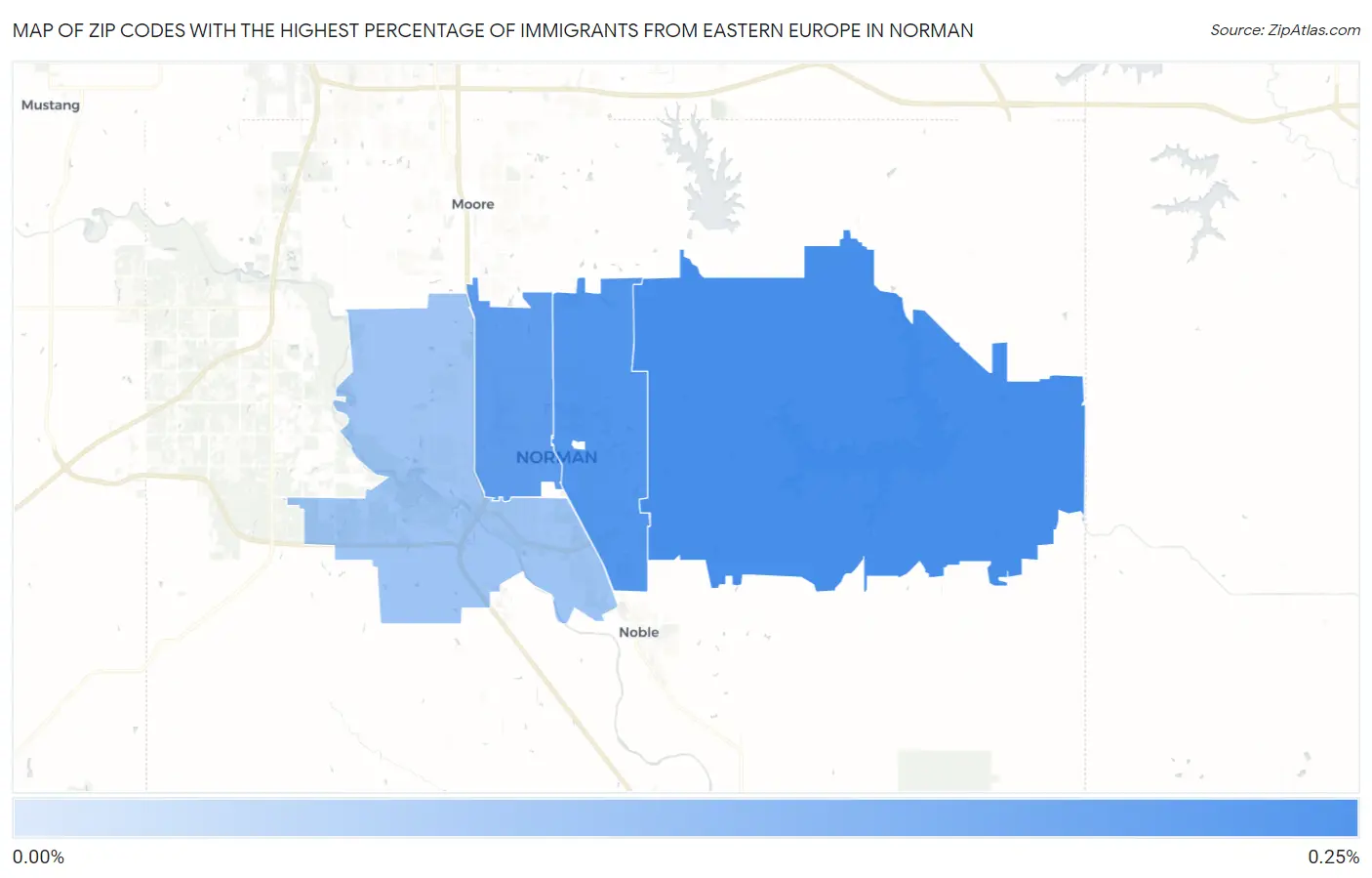 Zip Codes with the Highest Percentage of Immigrants from Eastern Europe in Norman Map
