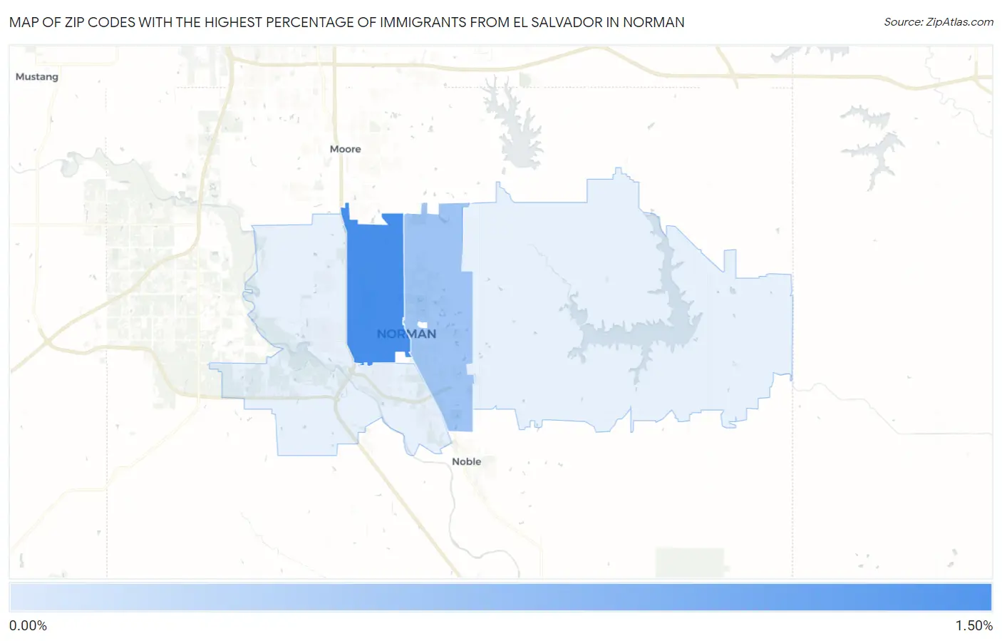 Zip Codes with the Highest Percentage of Immigrants from El Salvador in Norman Map