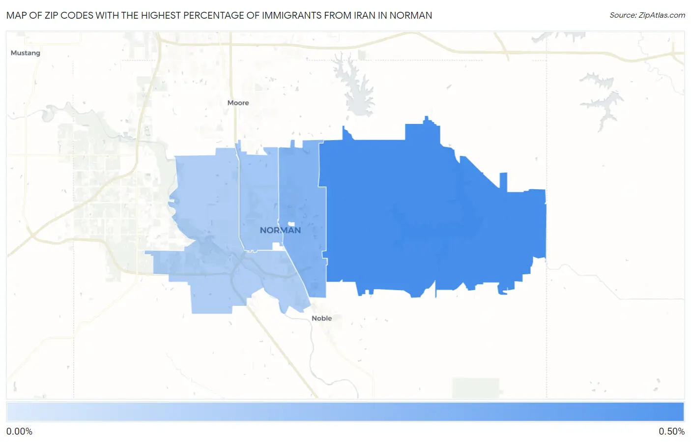 Zip Codes with the Highest Percentage of Immigrants from Iran in Norman Map