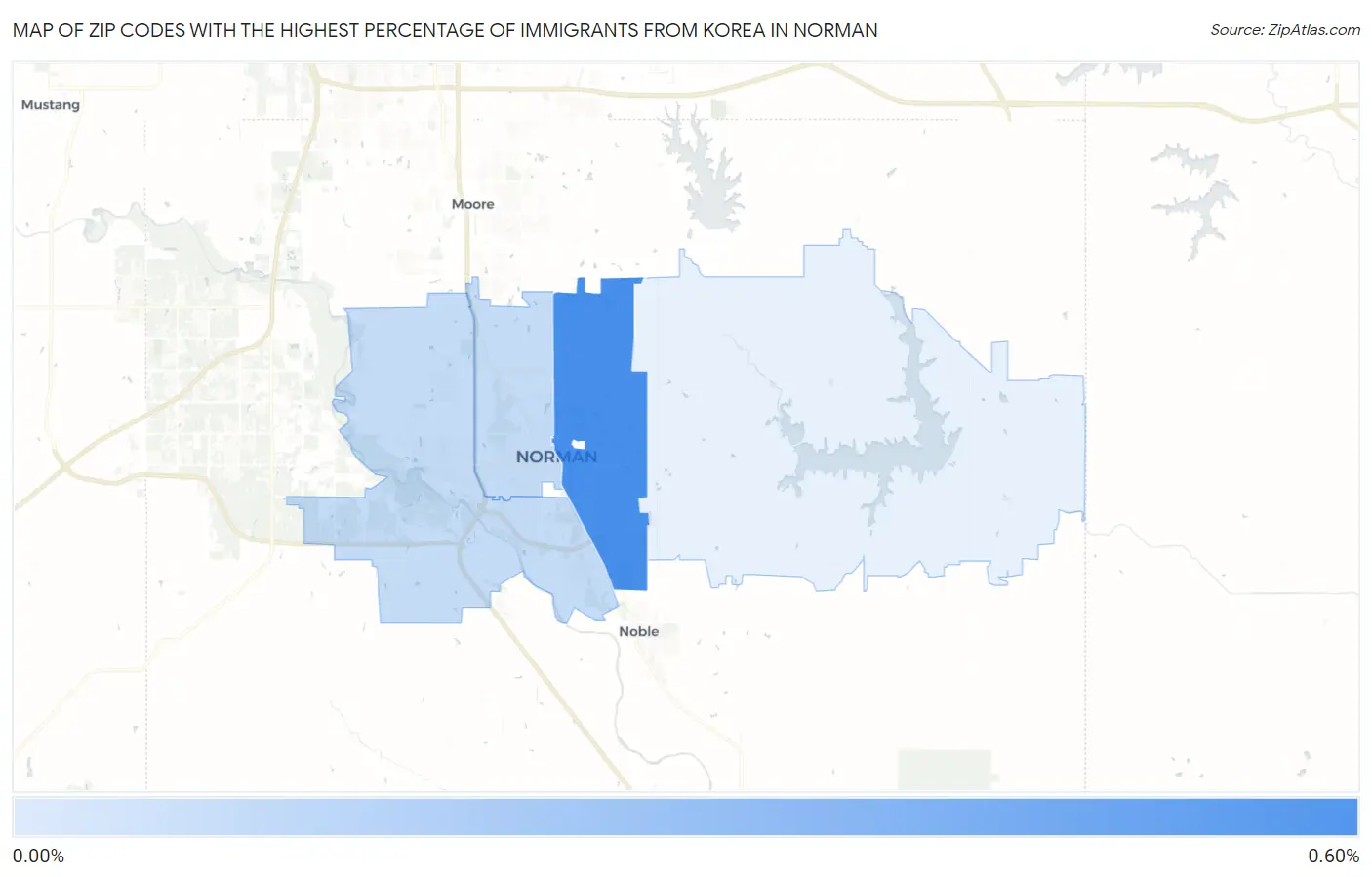 Zip Codes with the Highest Percentage of Immigrants from Korea in Norman Map