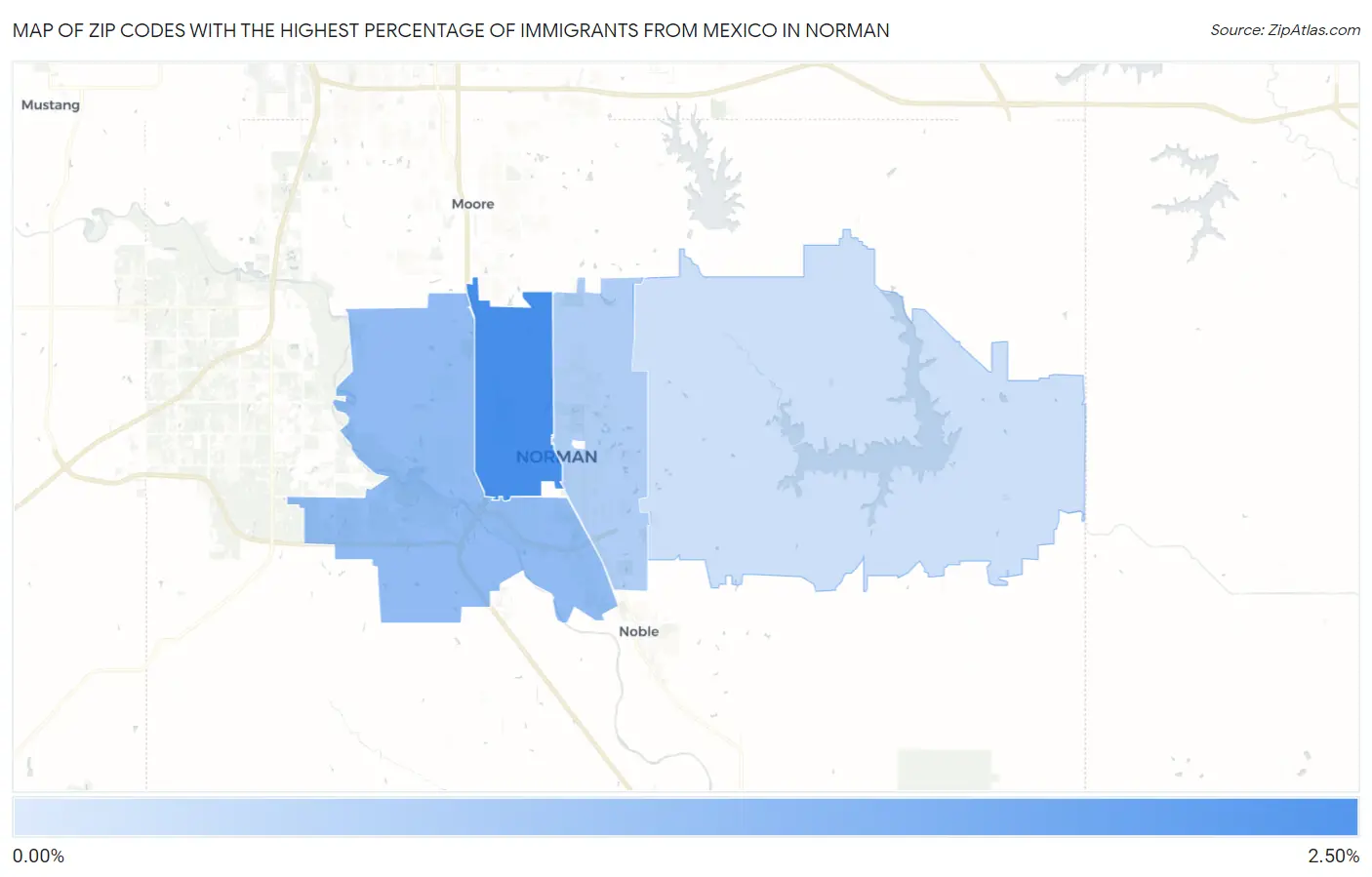 Zip Codes with the Highest Percentage of Immigrants from Mexico in Norman Map