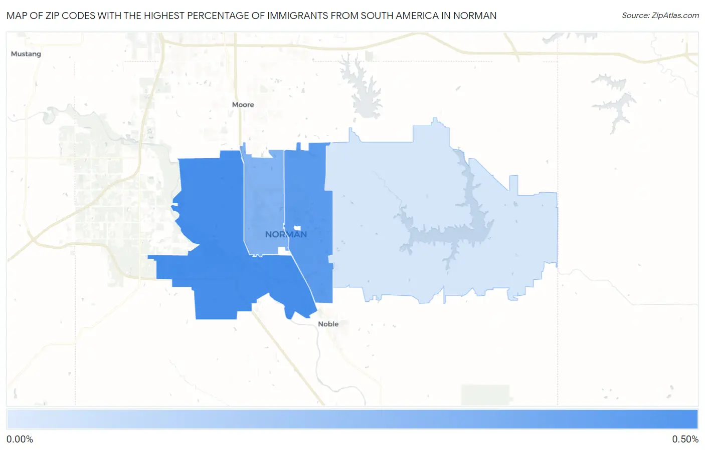 Zip Codes with the Highest Percentage of Immigrants from South America in Norman Map