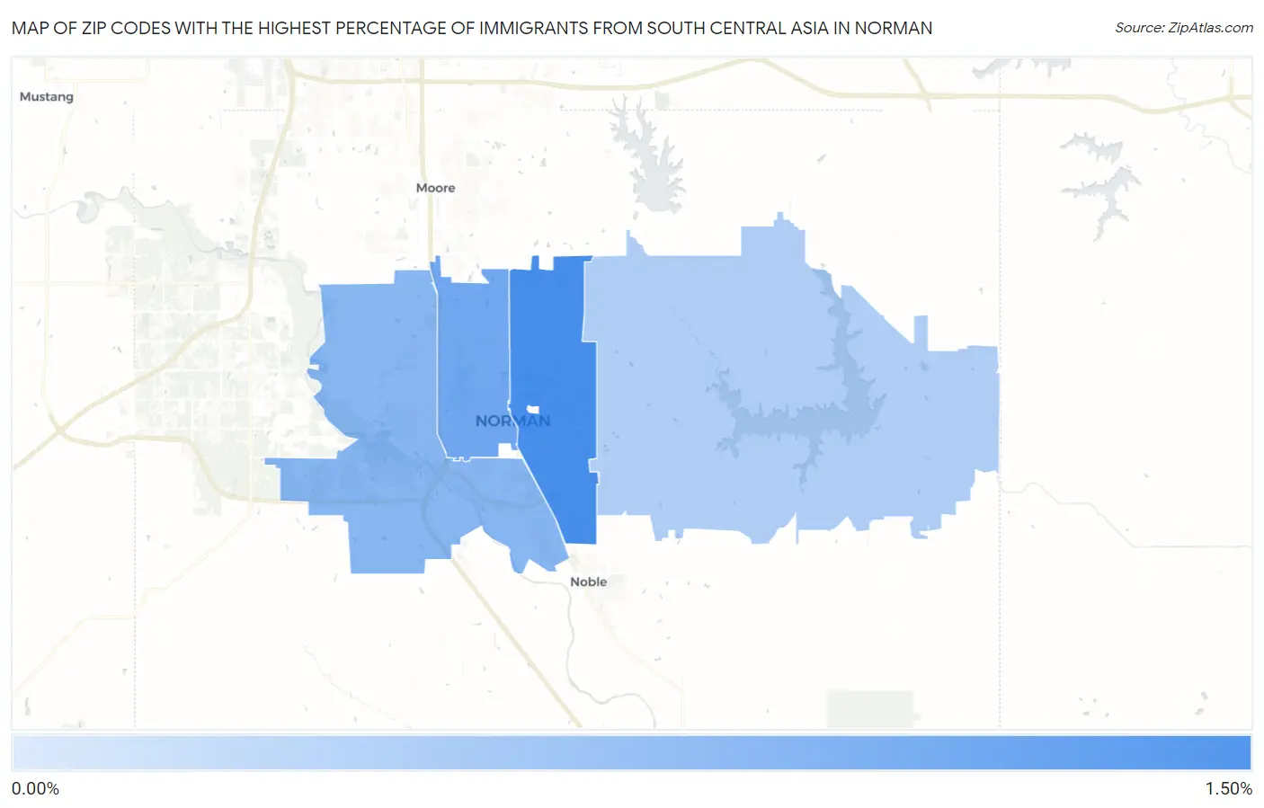 Zip Codes with the Highest Percentage of Immigrants from South Central Asia in Norman Map
