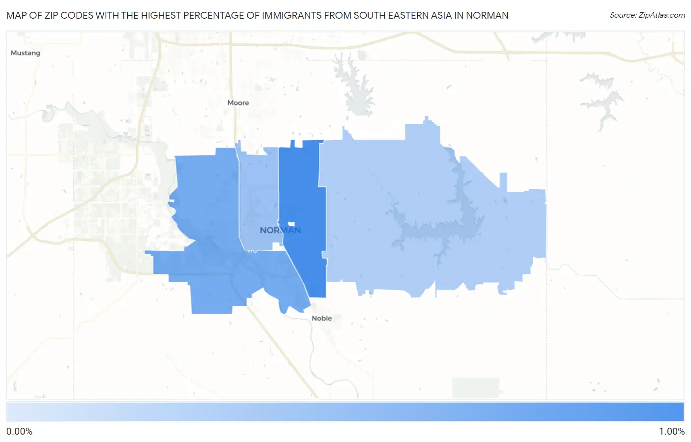 Zip Codes with the Highest Percentage of Immigrants from South Eastern Asia in Norman Map