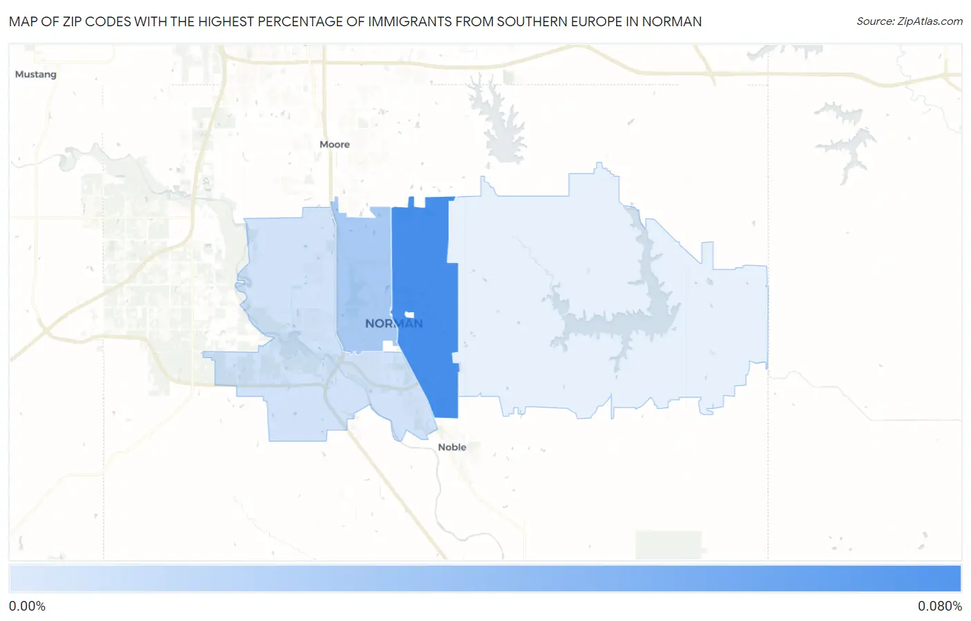 Zip Codes with the Highest Percentage of Immigrants from Southern Europe in Norman Map