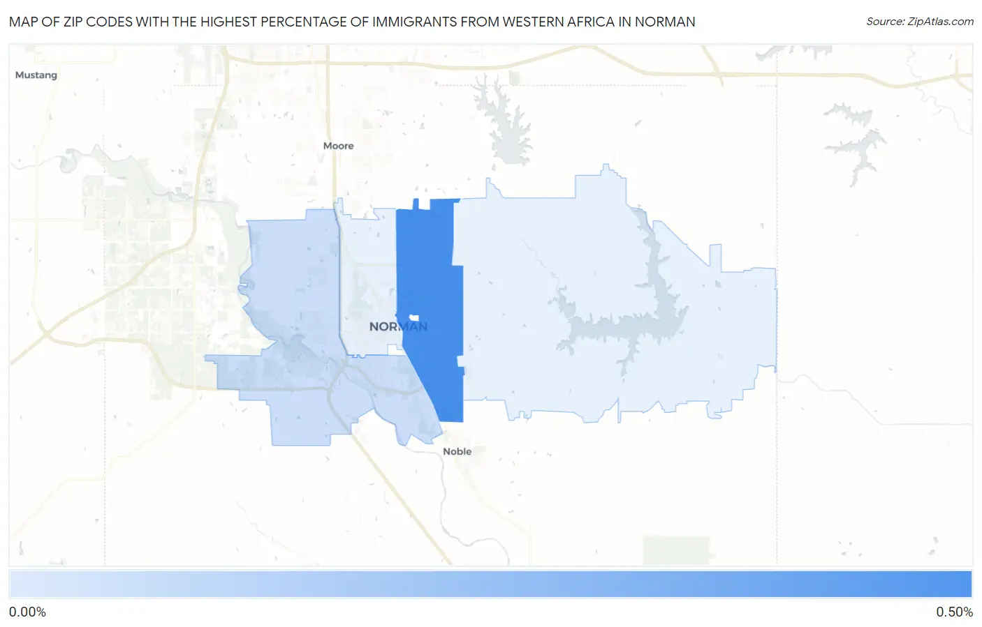 Zip Codes with the Highest Percentage of Immigrants from Western Africa in Norman Map