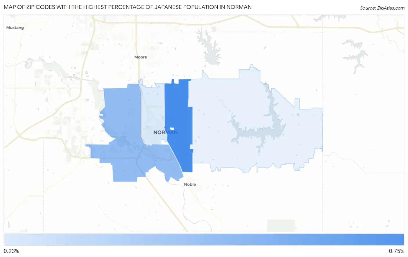 Zip Codes with the Highest Percentage of Japanese Population in Norman Map