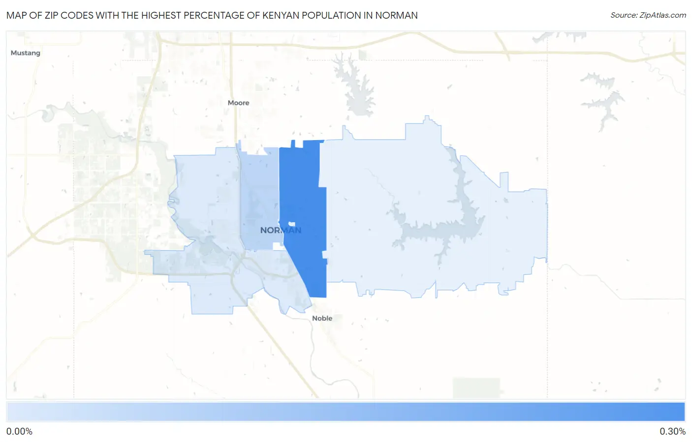 Zip Codes with the Highest Percentage of Kenyan Population in Norman Map