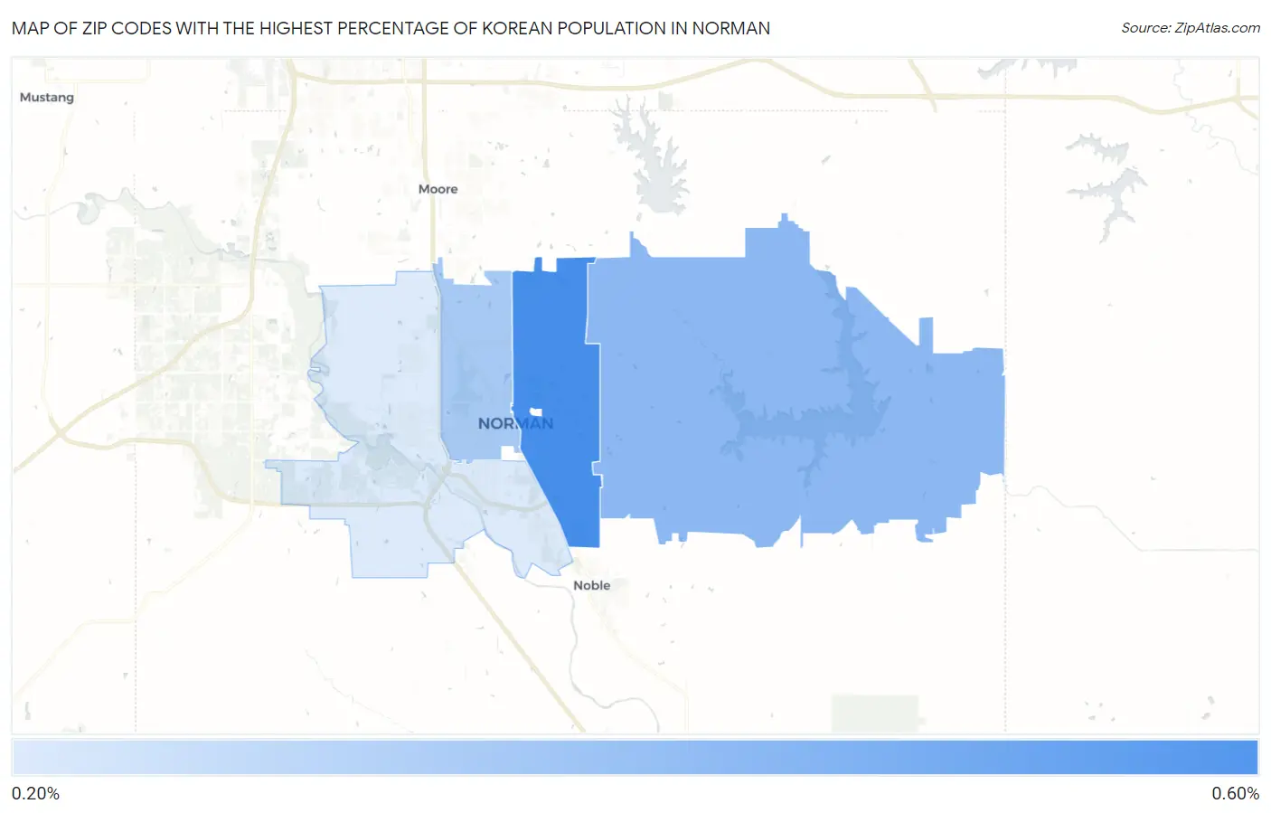 Zip Codes with the Highest Percentage of Korean Population in Norman Map