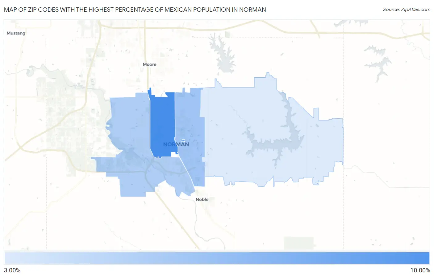 Zip Codes with the Highest Percentage of Mexican Population in Norman Map