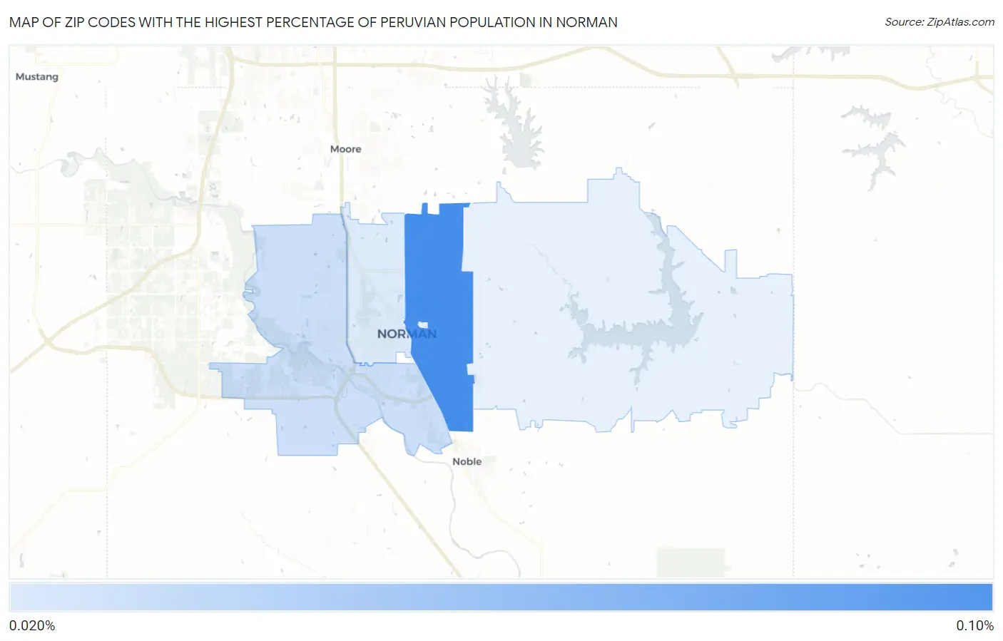 Zip Codes with the Highest Percentage of Peruvian Population in Norman Map