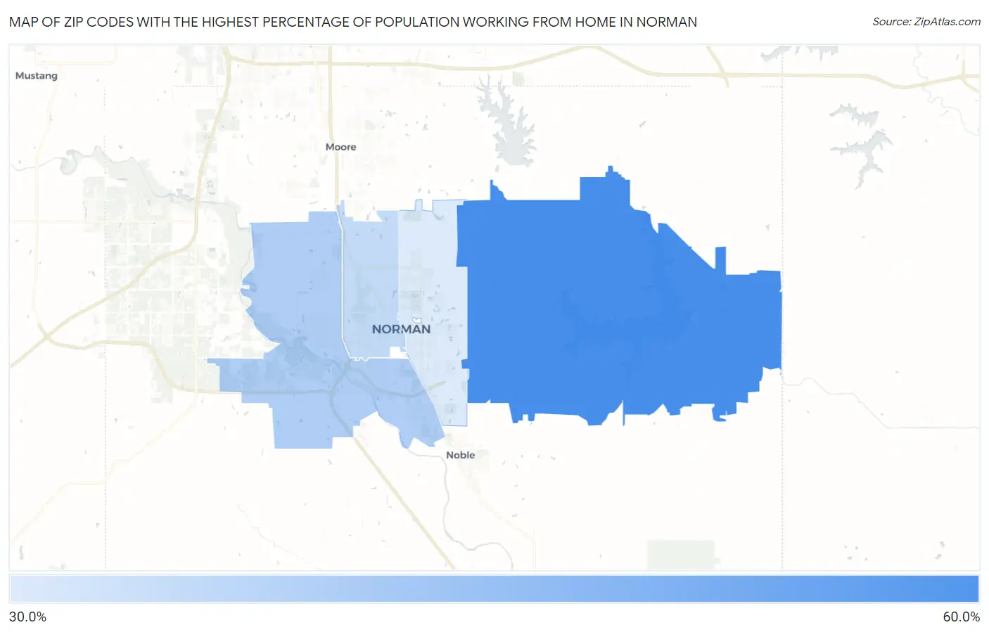 Zip Codes with the Highest Percentage of Population Working from Home in Norman Map
