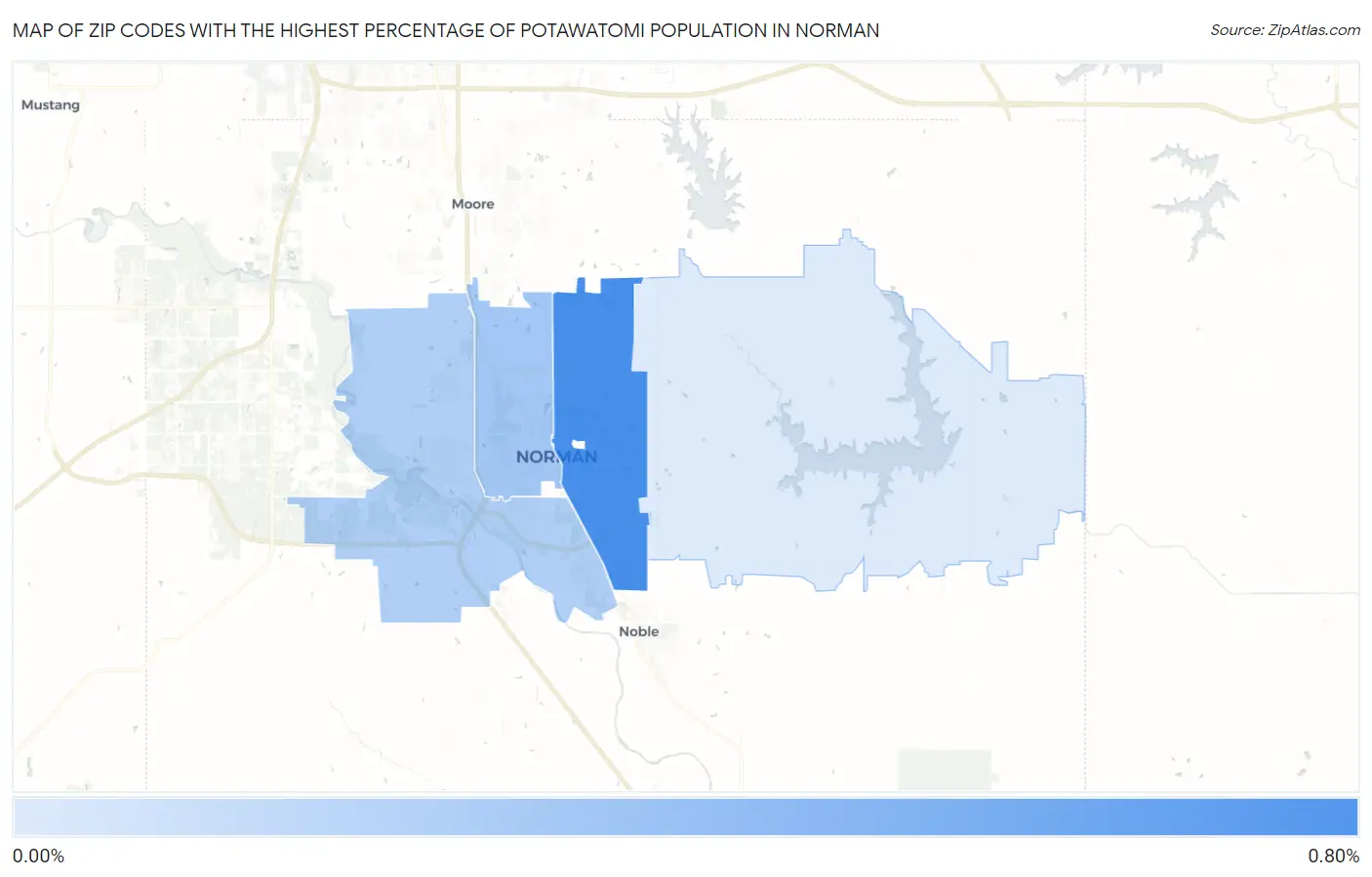 Zip Codes with the Highest Percentage of Potawatomi Population in Norman Map