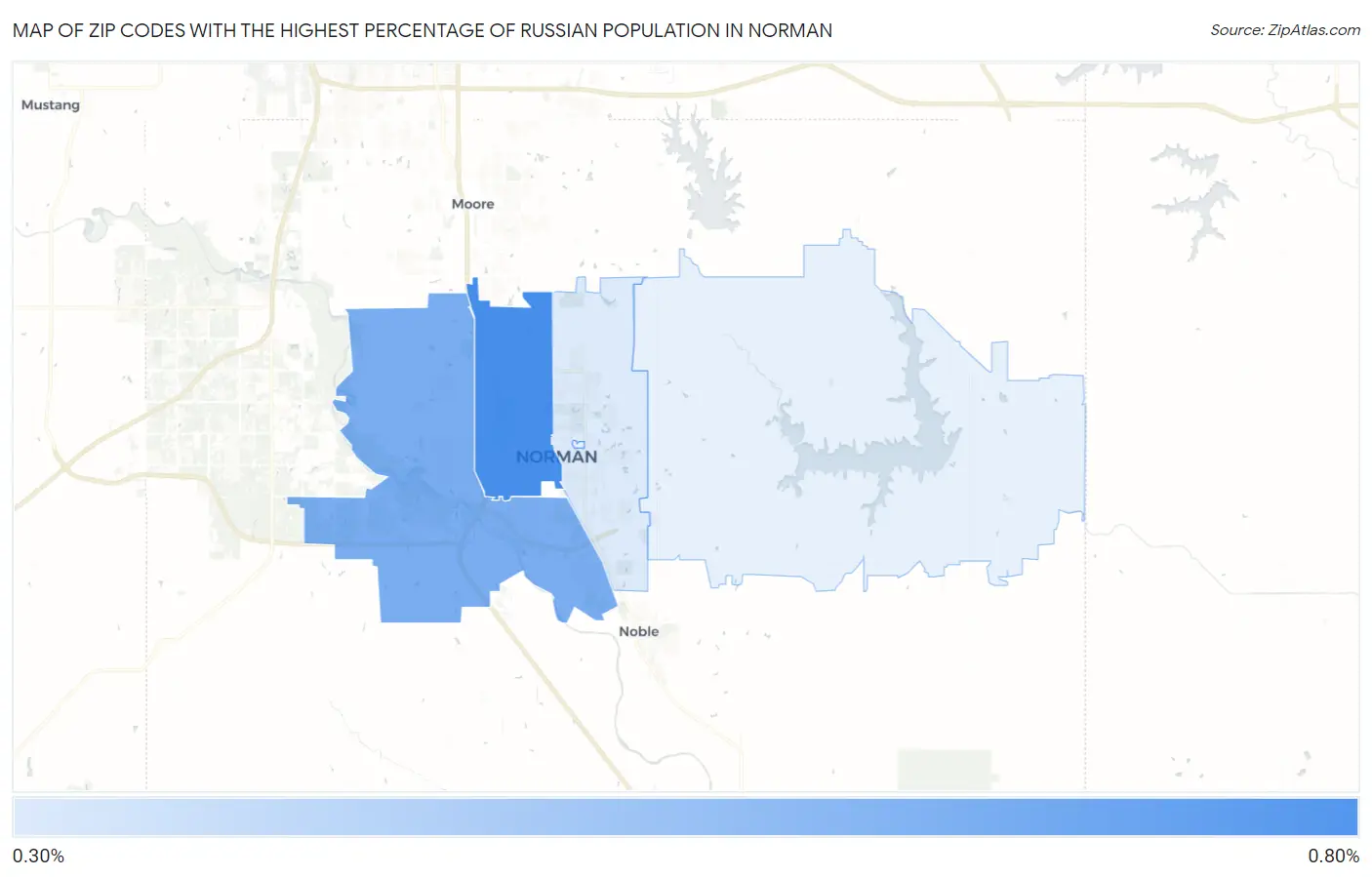 Zip Codes with the Highest Percentage of Russian Population in Norman Map