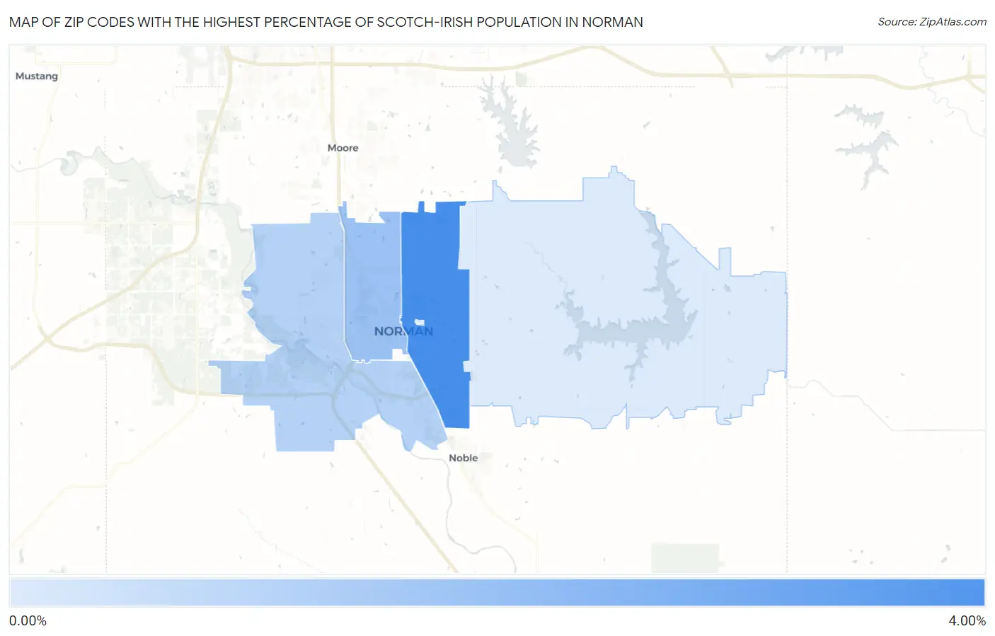Zip Codes with the Highest Percentage of Scotch-Irish Population in Norman Map