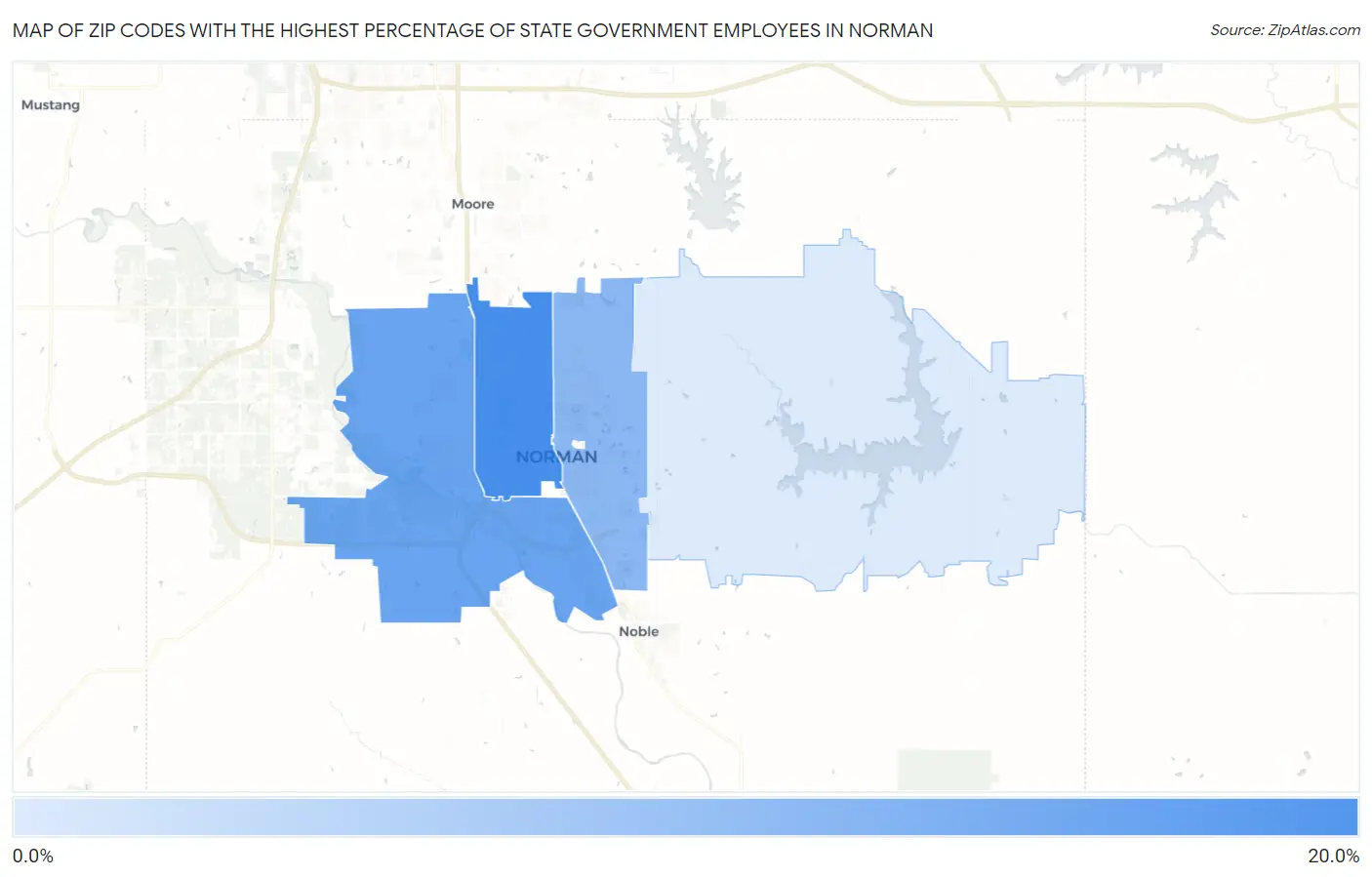 Zip Codes with the Highest Percentage of State Government Employees in Norman Map