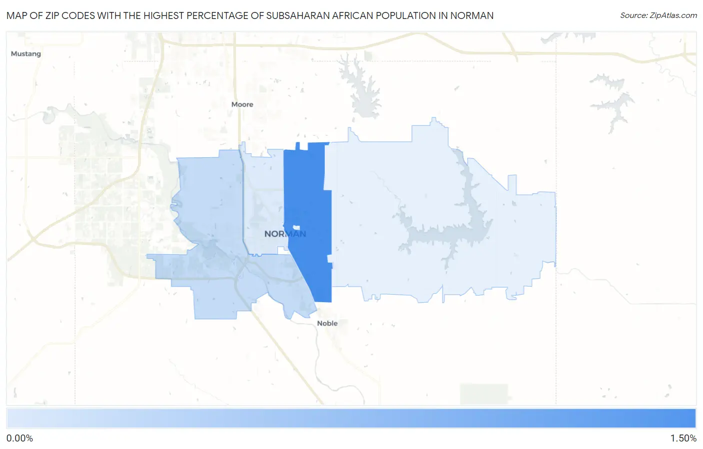 Zip Codes with the Highest Percentage of Subsaharan African Population in Norman Map