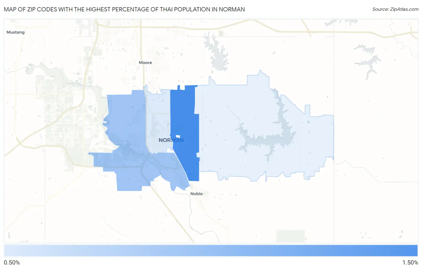 Zip Codes with the Highest Percentage of Thai Population in Norman Map