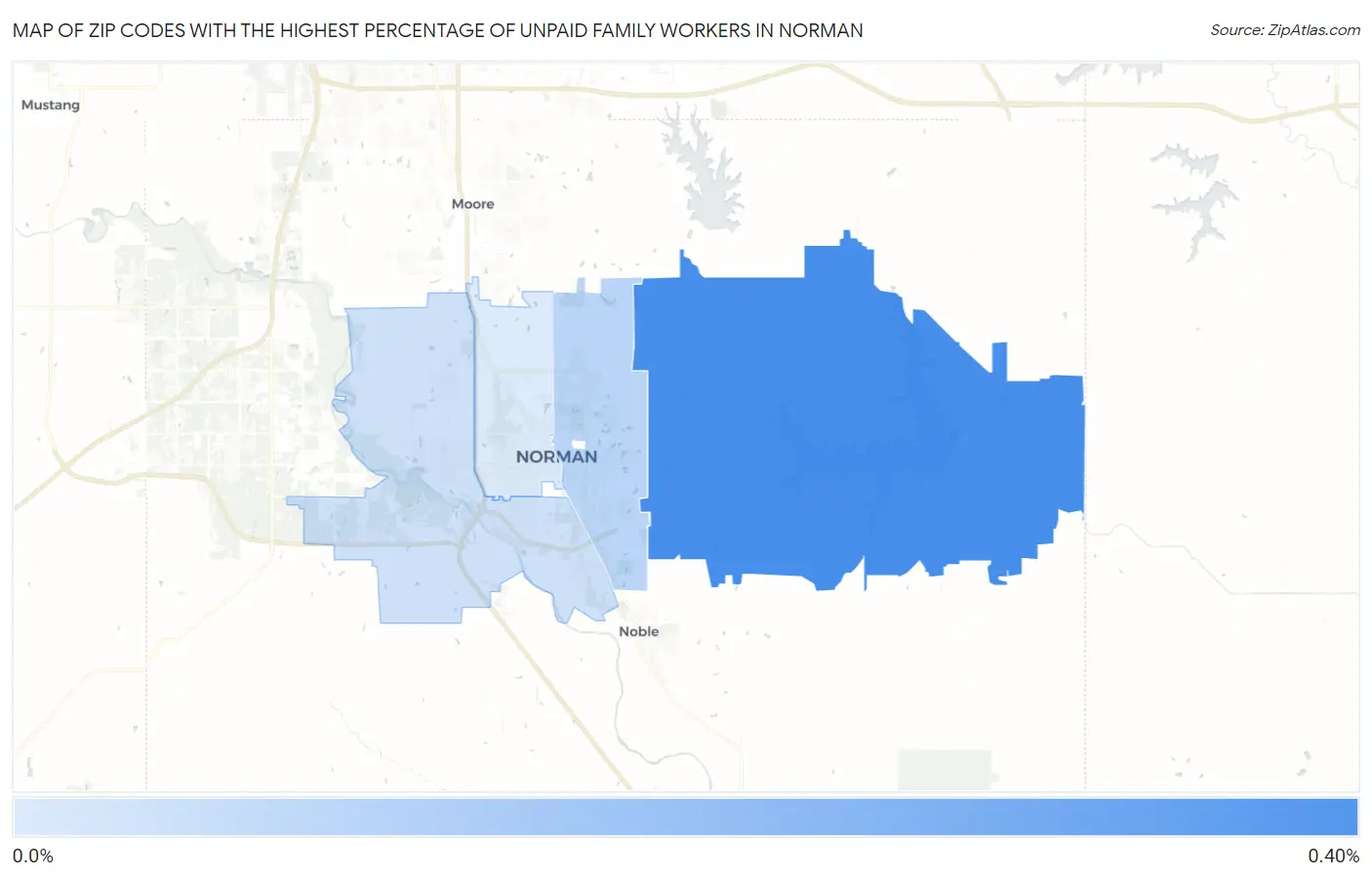 Zip Codes with the Highest Percentage of Unpaid Family Workers in Norman Map