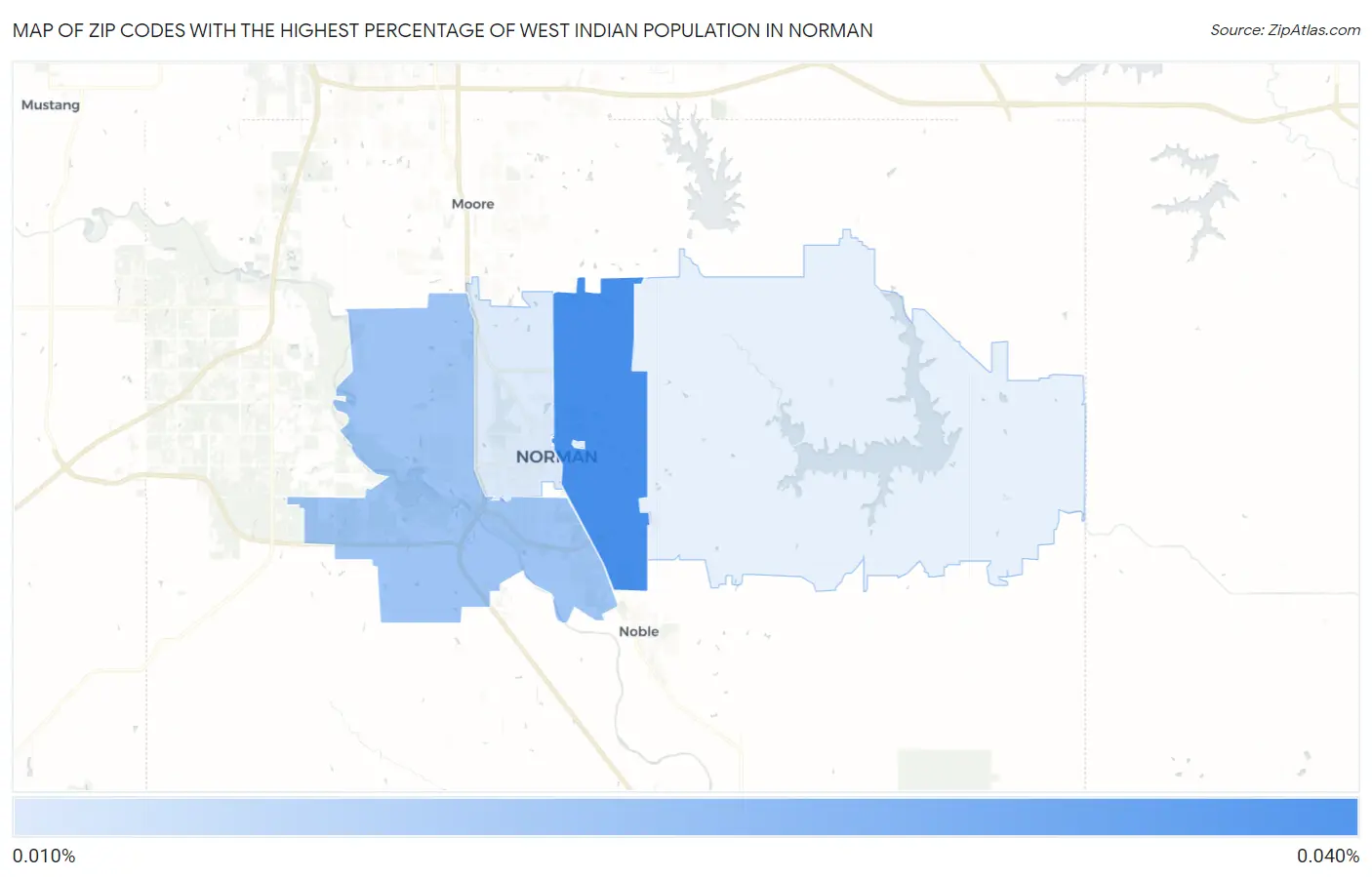 Zip Codes with the Highest Percentage of West Indian Population in Norman Map