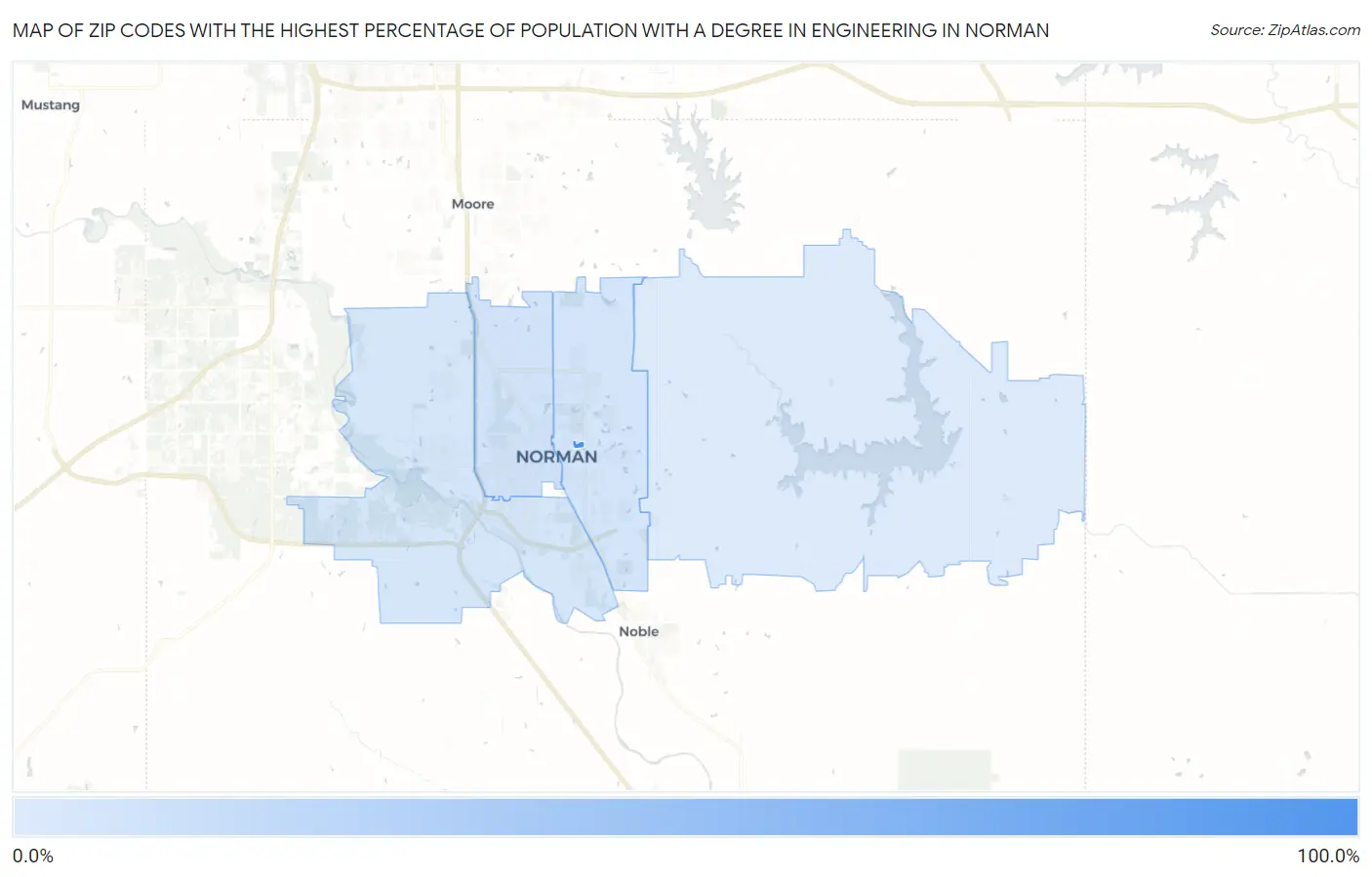 Zip Codes with the Highest Percentage of Population with a Degree in Engineering in Norman Map
