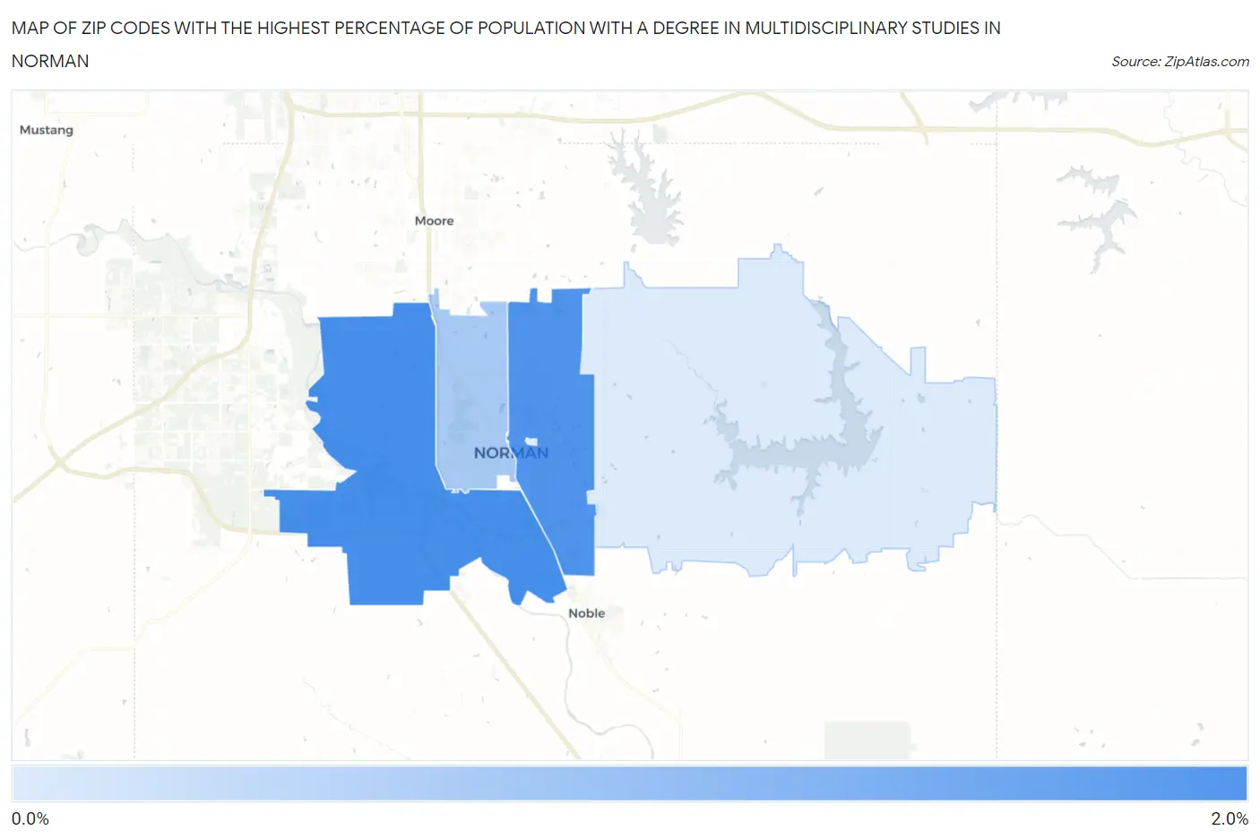 Zip Codes with the Highest Percentage of Population with a Degree in Multidisciplinary Studies in Norman Map