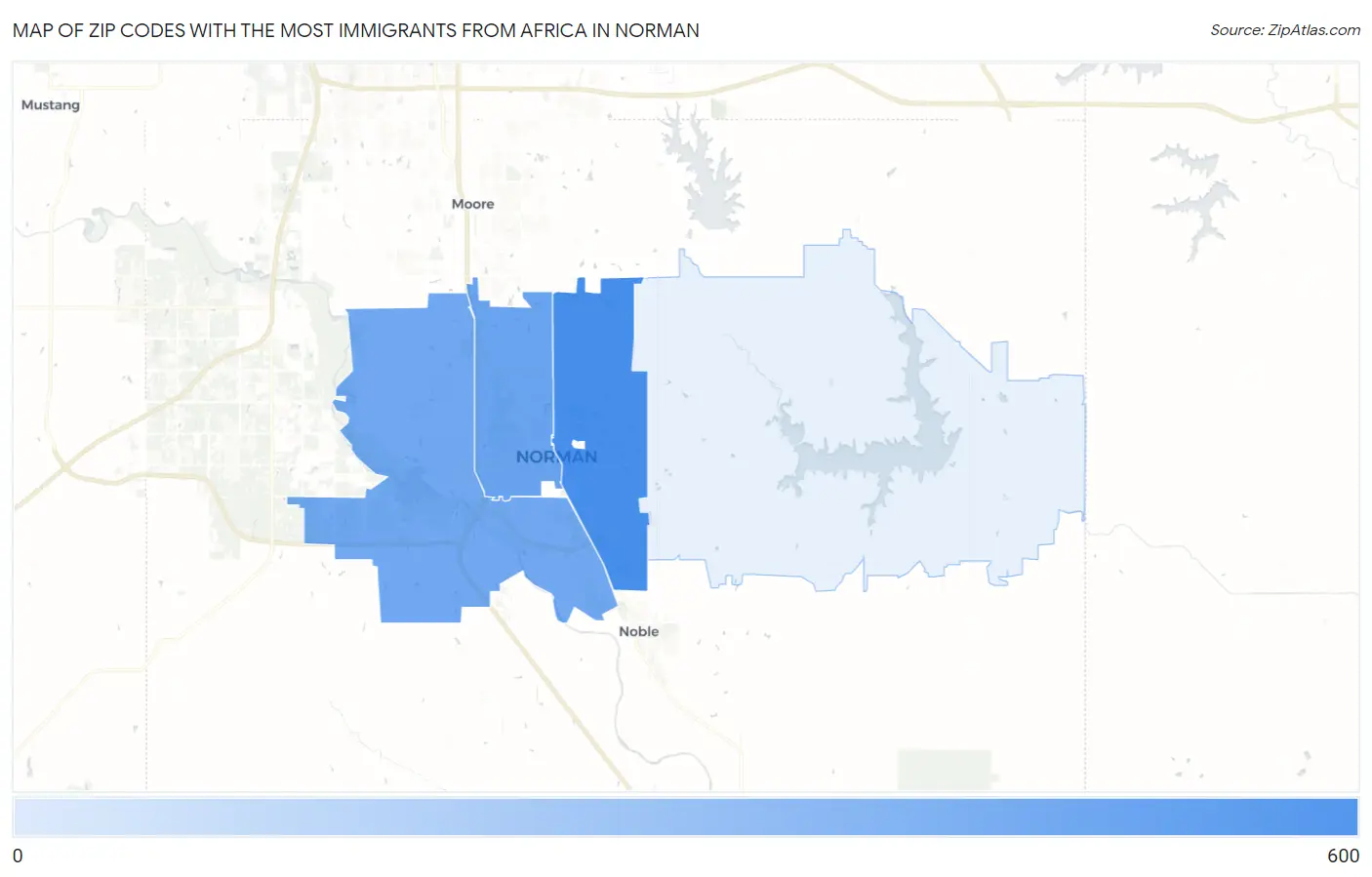 Zip Codes with the Most Immigrants from Africa in Norman Map