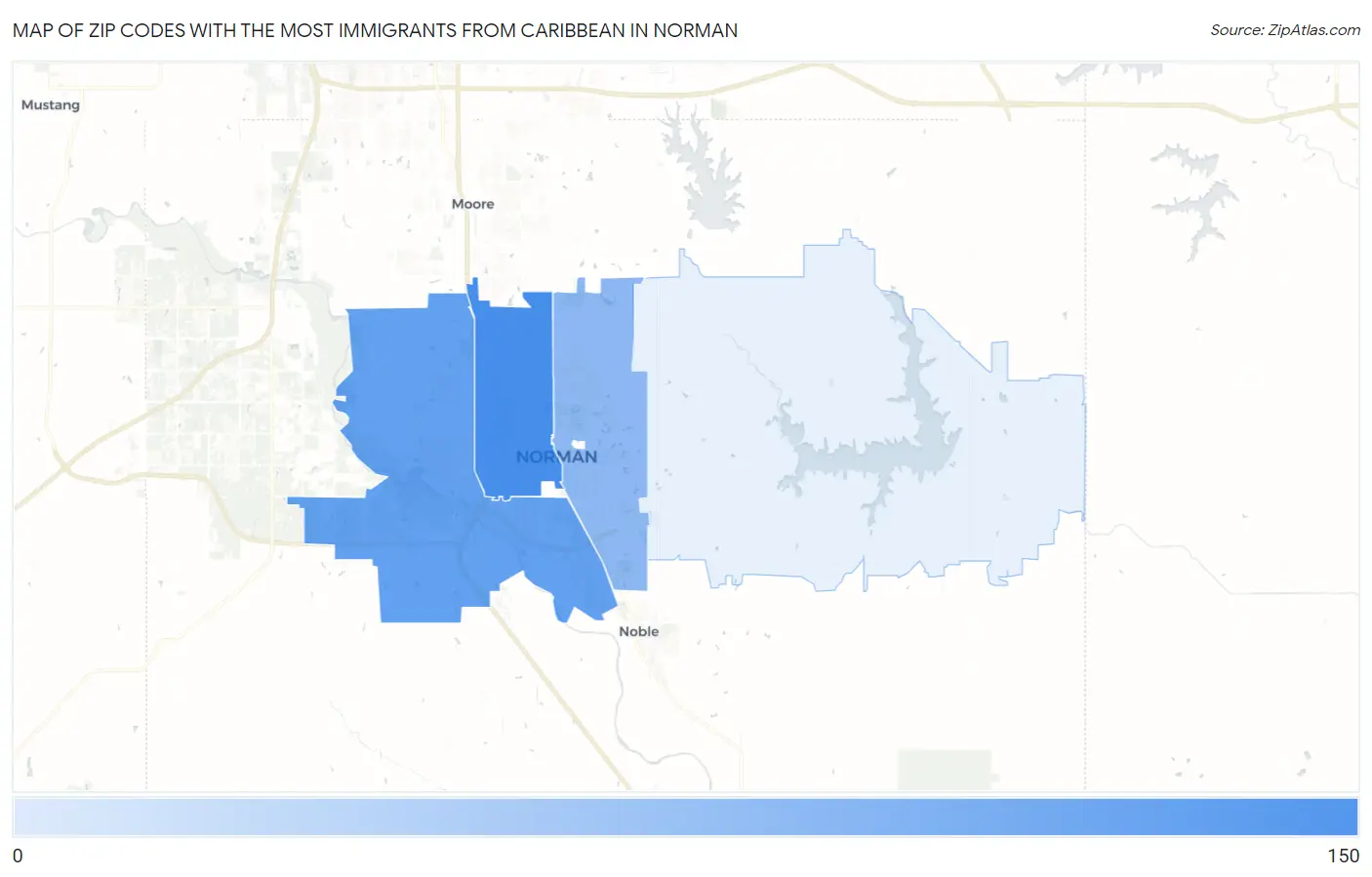 Zip Codes with the Most Immigrants from Caribbean in Norman Map