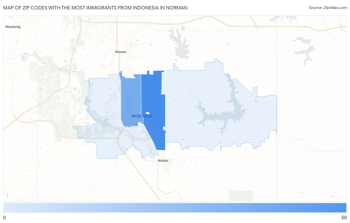 Zip Codes with the Most Immigrants from Indonesia in Norman Map