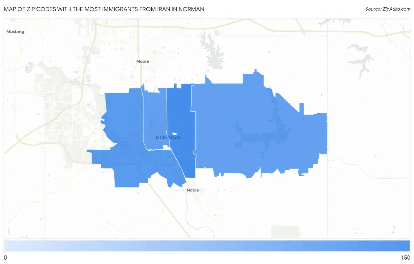 Zip Codes with the Most Immigrants from Iran in Norman Map