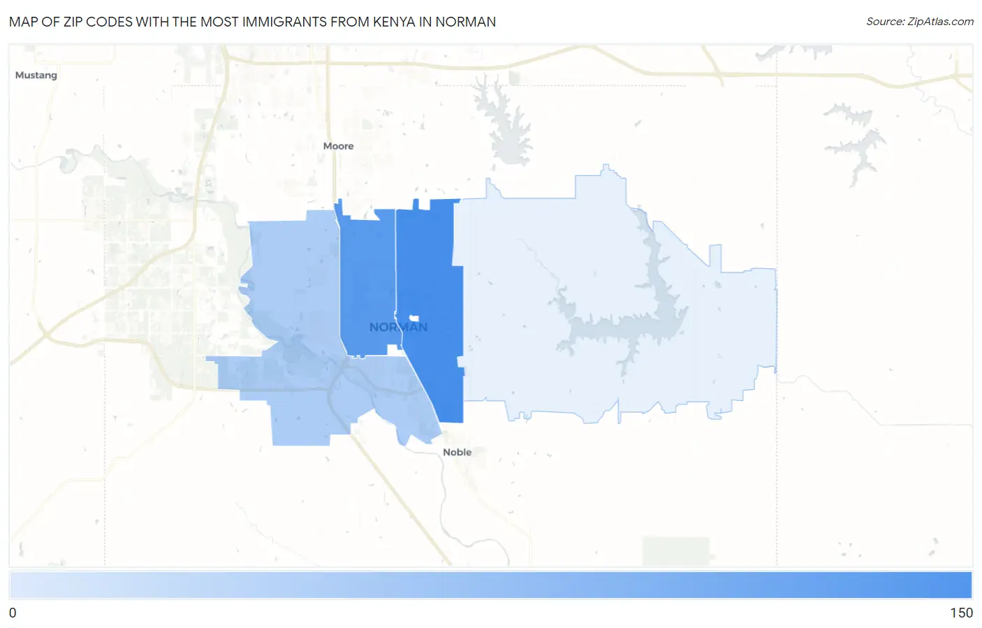 Zip Codes with the Most Immigrants from Kenya in Norman Map