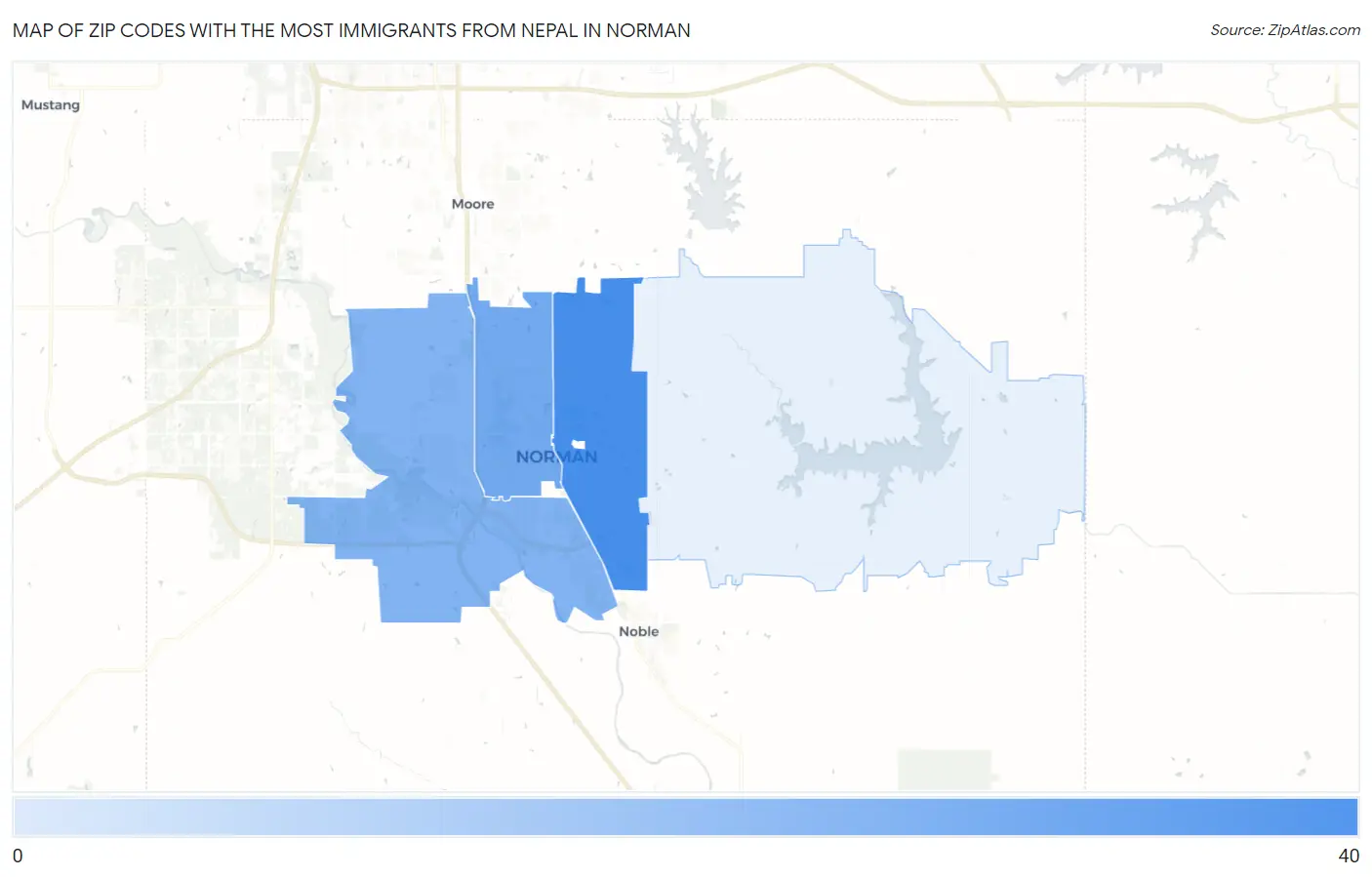 Zip Codes with the Most Immigrants from Nepal in Norman Map